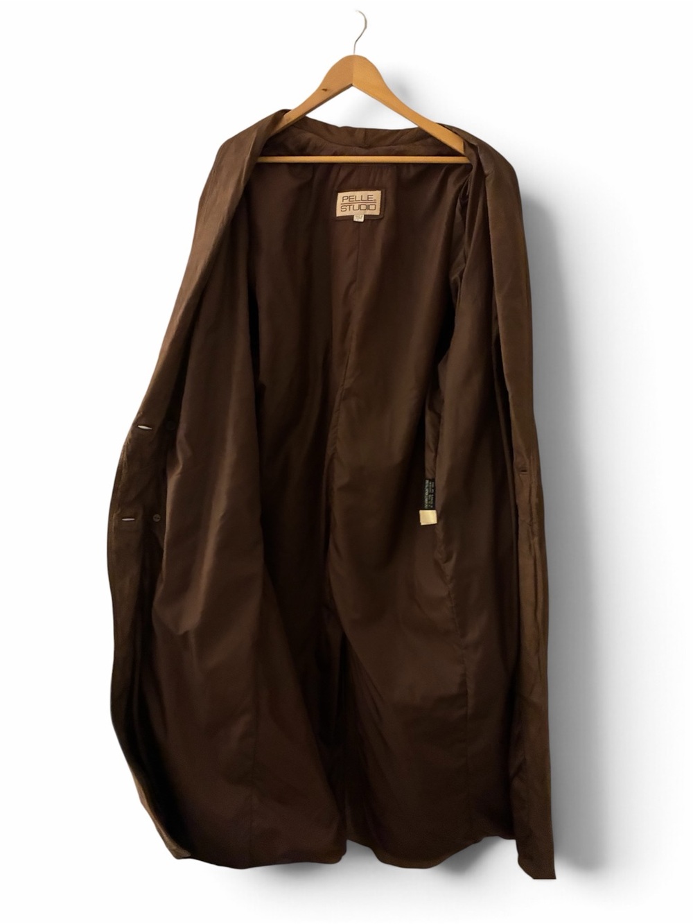 Pelle Studio Women's Brown Leather Trench Coat Double Breasted Shawl Collar L - Picture 6 of 6